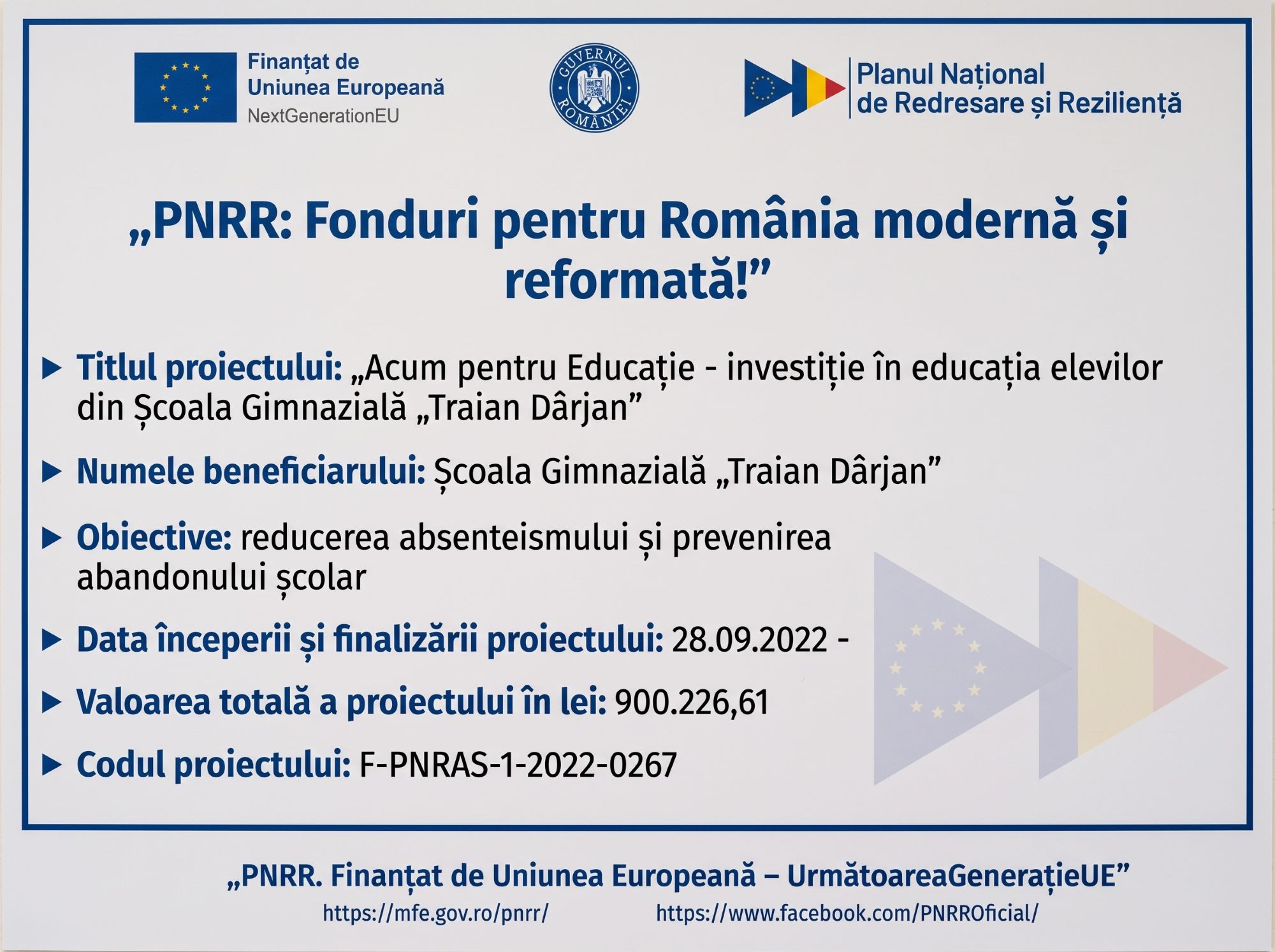 „PNRR: Fonduri pentru România modernă și reformată!”